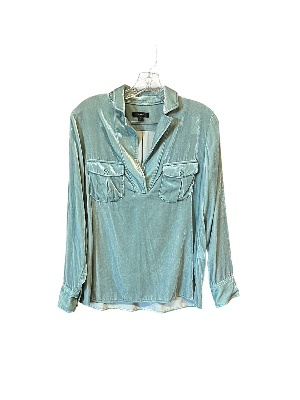 J.Crew Metallic Aqua Popover Blouse XS Long Sleeve Shimmer Career Party Top